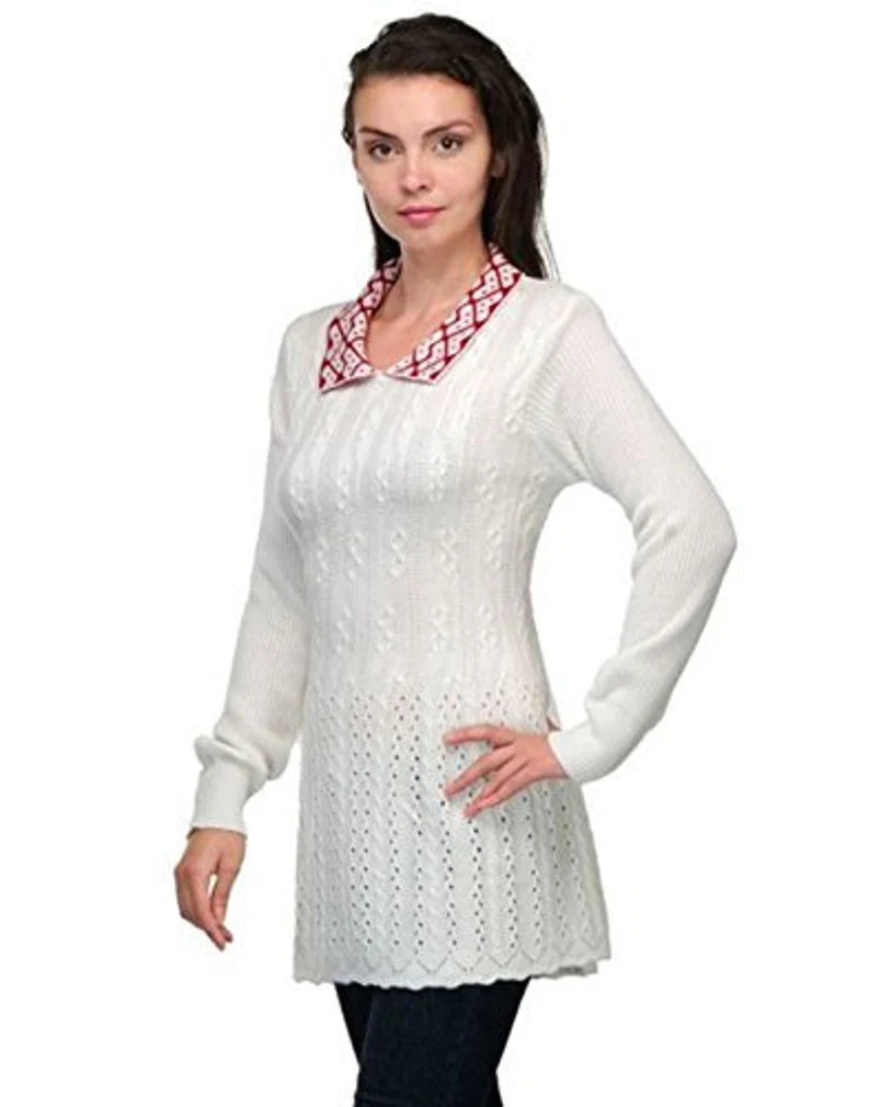 Ladies white sweater with contrast red collar , FREE  DELIVERY