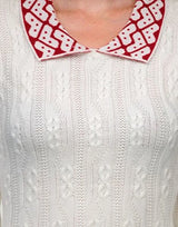 Ladies white sweater with contrast red collar , FREE  DELIVERY