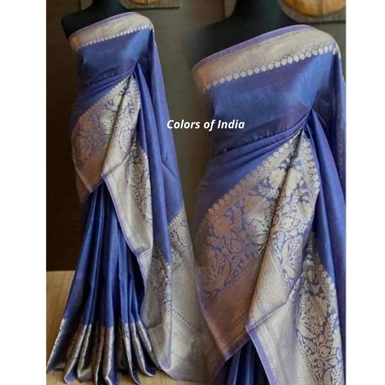 Handwoven Banarasi Linen Saree  with blouse piece  , FREE DELIVERY