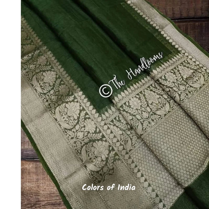 Handwoven Banarasi Linen Saree  with blouse piece  , FREE DELIVERY