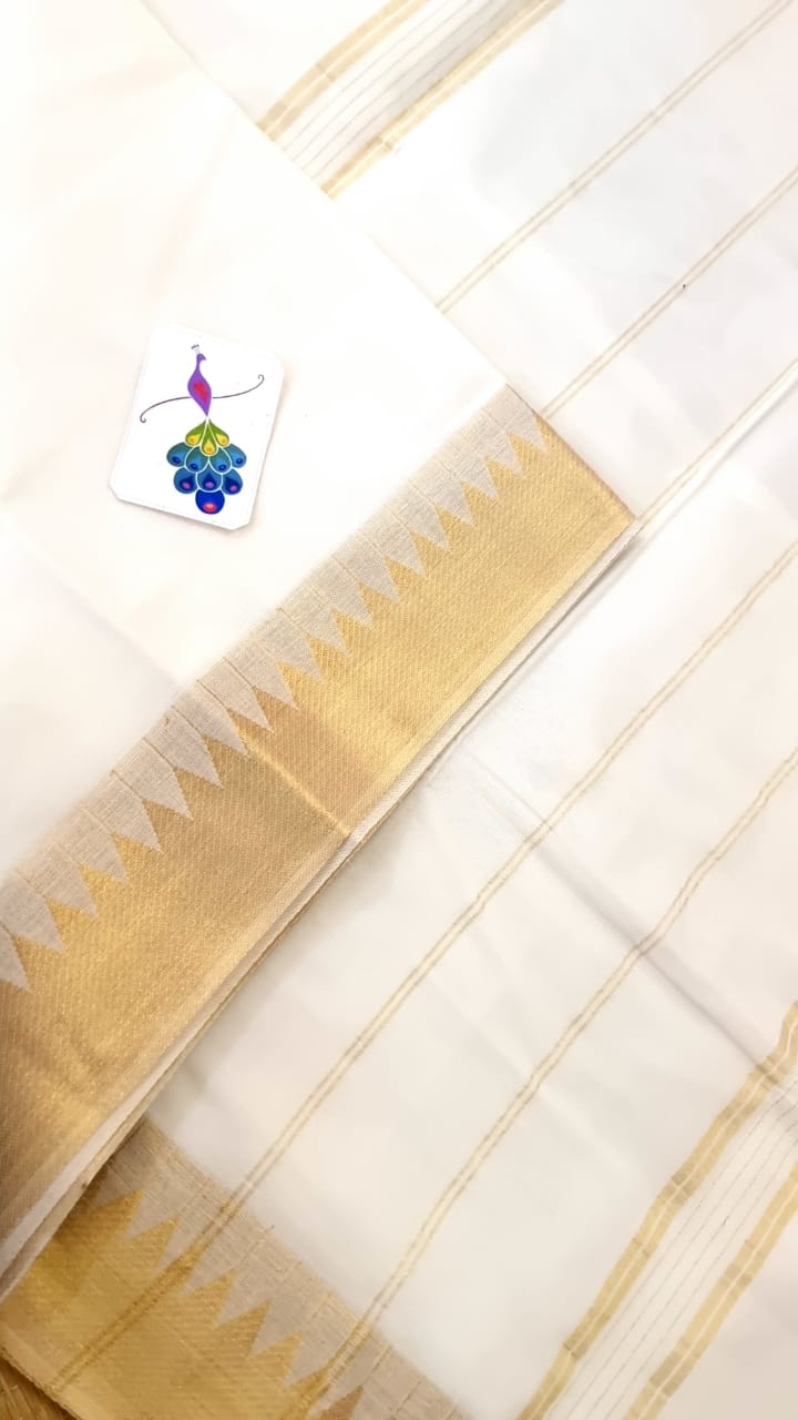 White saree with gold border , Summer Cotton Sarees , Handloom Cotton Sarees , FREE DELIVERY