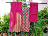 Pink Phulkari Embroidered Salwar Kurta Dupatta Set FREE DELIVERY